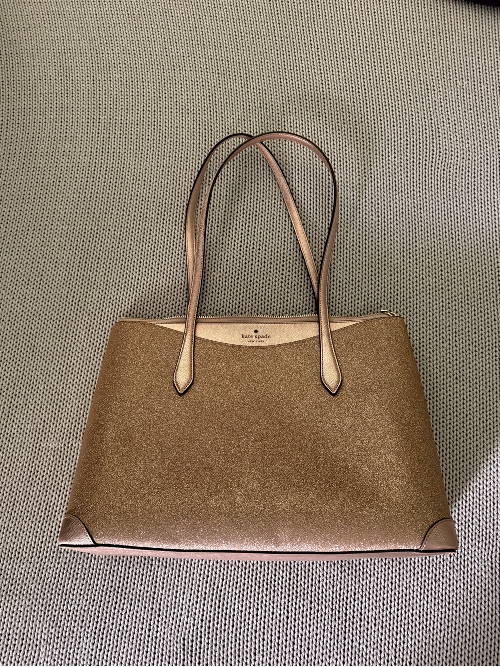 kate spade metallic tote with glitter finish